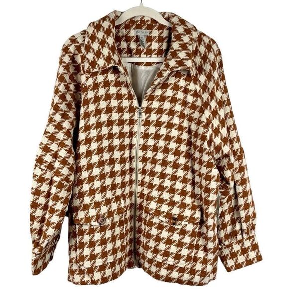 NWT Multiples Camel Houndstooth Zip Up Jacket 1X - Picture 1 of 13